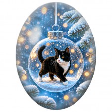 Cabochon en Verre Illustré Chat Noir et Blanc dans une Boule 13x18, 18x25 ou 30x40mm pour la Création de Bijoux Fantaisie DIY