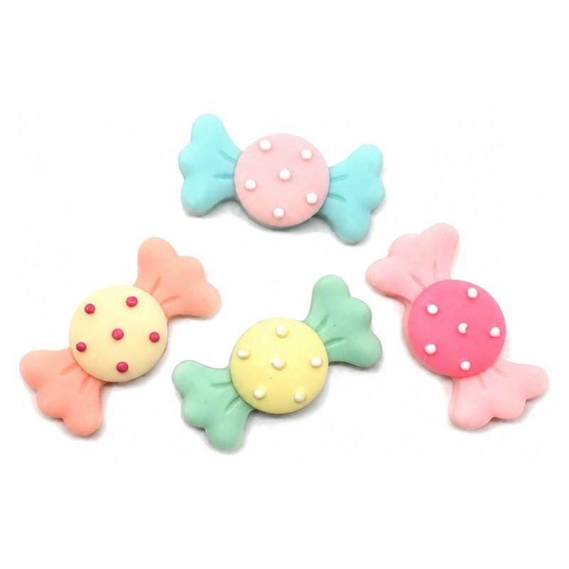 4 Cabochons Bonbons Gourmandise en Résine 31x15mm
