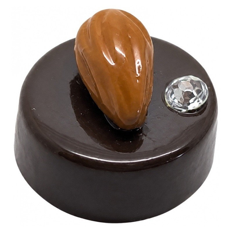 2 Cabochons Chocolat Amande Strass en Résine 15mm