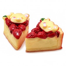 2 Cabochons Part de Gâteau aux Fraises en Résine 18x13mm pour la Création de Bijoux Fantaisie - DIY