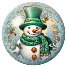 Cabochon en Verre Illustré Bonhomme de Neige au Haut-de-Forme Vert 12 à 25mm pour la Création de Bijoux Fantaisie - DIY