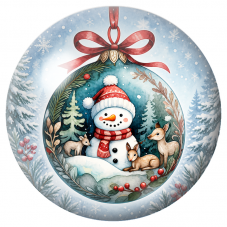 Cabochon en Verre Illustré Bonhomme de Neige et Faons dans une Boule de Noël 12 à 25mm pour la Création de Bijoux Fantaisie - DI