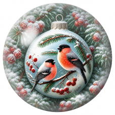 Cabochon en Verre Illustré Deux Bouvreuils dans une Boule Enneigée 12 à 25mm pour la Création de Bijoux Fantaisie - DIY