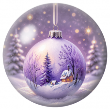 Cabochon en Verre Illustré Chalet Enneigé dans une Boule Violette 12 à 25mm pour la Création de Bijoux Fantaisie - DIY