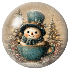Cabochon en Verre Illustré Bonhomme de Neige dans une Tasse Turquoise 12 à 25mm pour la Création de Bijoux Fantaisie - DIY