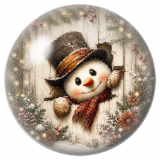 Cabochon en Verre Illustré Bonhomme de Neige à la Fenêtre de Bois 12 à 25mm pour la Création de Bijoux Fantaisie - DIY