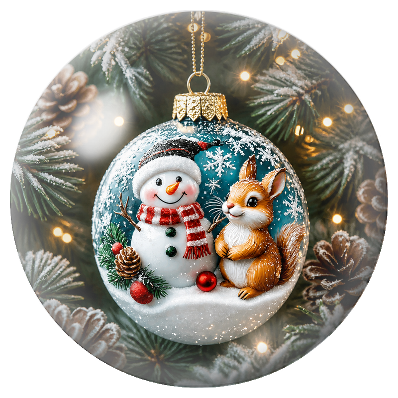 Cabochon en Verre Illustré Bonhomme de Neige et Écureuil dans une Boule 12 à 25mm