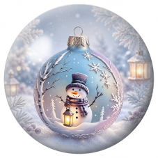 Cabochon en Verre Illustré Bonhomme de Neige à la Lanterne dans une Boule Bleue 12 à 25mm pour la Création de Bijoux Fantaisie -