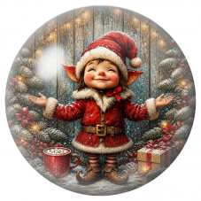 Cabochon en Verre Illustré Petit Lutin Rouge sous la Neige 12 à 25mm pour la Création de Bijoux Fantaisie - DIY