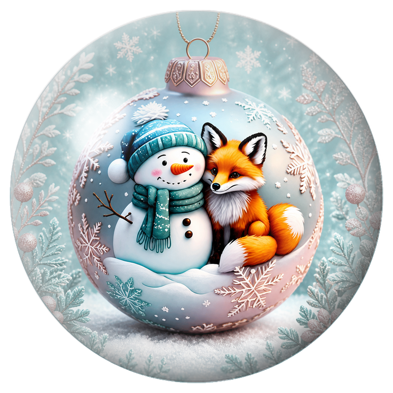 Cabochon en Verre Illustré Bonhomme de Neige et Renard dans une Boule Pastel 12 à 25mm