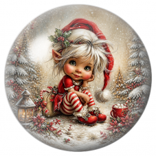 Cabochon en Verre Illustré Petite Lutine au Bonnet Rouge dans la Neige 12 à 25mm pour la Création de Bijoux Fantaisie - DIY