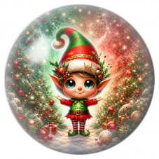 Cabochon en Verre Illustré Petit Lutin aux Sapins Illuminés 12 à 25mm pour la Création de Bijoux Fantaisie - DIY