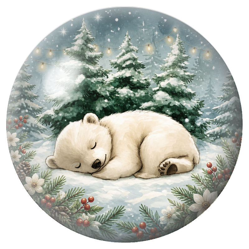 Cabochon en Verre Illustré Ourson Polaire Endormi dans la Forêt 12 à 25mm