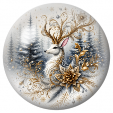 Cabochon en Verre Illustré Cerf Blanc aux Ramures Dorées 12 à 25mm pour la Création de Bijoux Fantaisie - DIY
