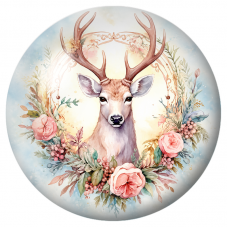 Cabochon en Verre Illustré Cerf aux Roses dans un Médaillon Pastel 12 à 25mm pour la Création de Bijoux Fantaisie - DIY
