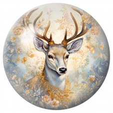 Cabochon en Verre Illustré Cerf Fleuri aux Ornements Dorés 12 à 25mm pour la Création de Bijoux Fantaisie - DIY