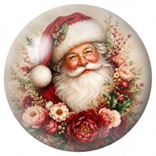 Cabochon en Verre Illustré Père Noël parmi les Fleurs Rouges et Roses 12 à 25mm pour la Création de Bijoux Fantaisie - DIY