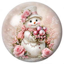 Cabochon en Verre Illustré Bonhomme de Neige aux Roses et Boules Roses 12 à 25mm pour la Création de Bijoux Fantaisie - DIY