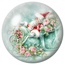 Cabochon en Verre Illustré Père Noël au Traîneau Turquoise Fleuri 12 à 25mm pour la Création de Bijoux Fantaisie - DIY