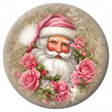 Cabochon en Verre Illustré Père Noël aux Roses sur Fond Doré 12 à 25mm pour la Création de Bijoux Fantaisie - DIY