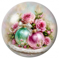 Cabochon en Verre Illustré Deux Boules de Noël Pastel aux Roses 12 à 25mm pour la Création de Bijoux Fantaisie - DIY