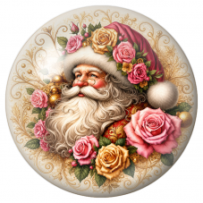 Cabochon en Verre Illustré Père Noël aux Roses Roses et Dorées 12 à 25mm pour la Création de Bijoux Fantaisie - DIY