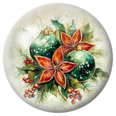 Cabochon en Verre Illustré Boules Vertes aux Poinsettias Rouges 12 à 25mm pour la Création de Bijoux Fantaisie - DIY
