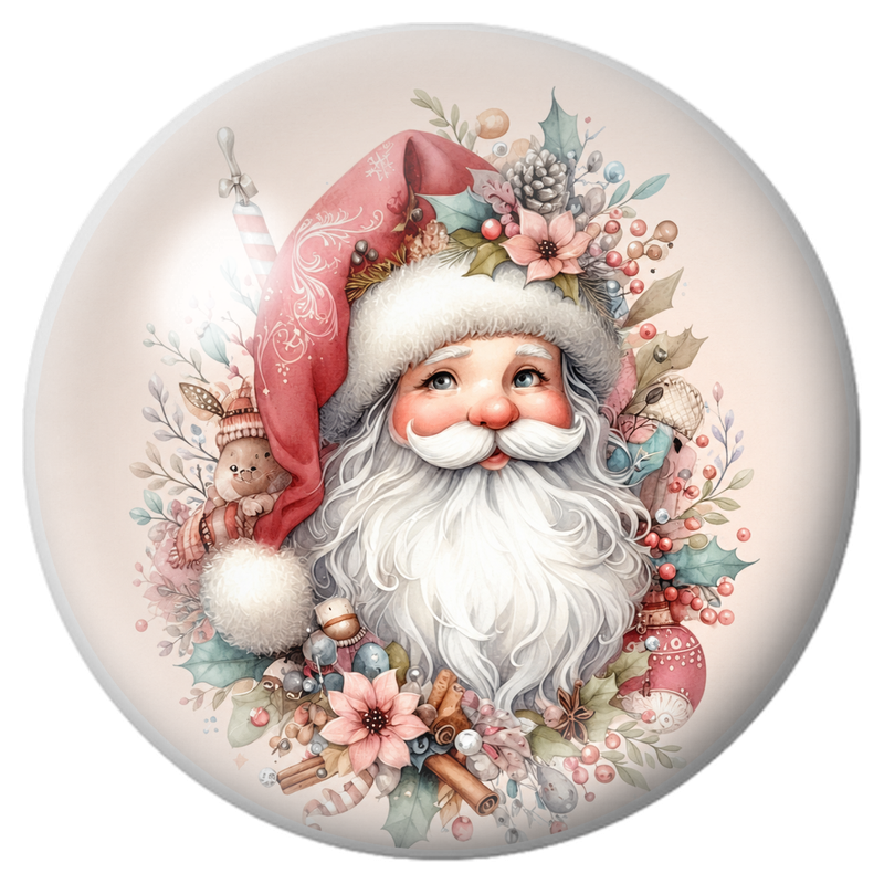 Cabochon en Verre Illustré Père Noël dans une Couronne Pastel 12 à 25mm