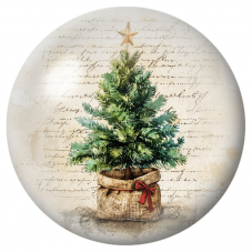 Cabochon en Verre Illustré Petit Sapin en Pot sur Fond Manuscrit 12 à 25mm pour la Création de Bijoux Fantaisie - DIY