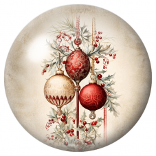 Cabochon en Verre Illustré Trois Boules de Noël Rouges et Crème 12 à 25mm pour la Création de Bijoux Fantaisie - DIY