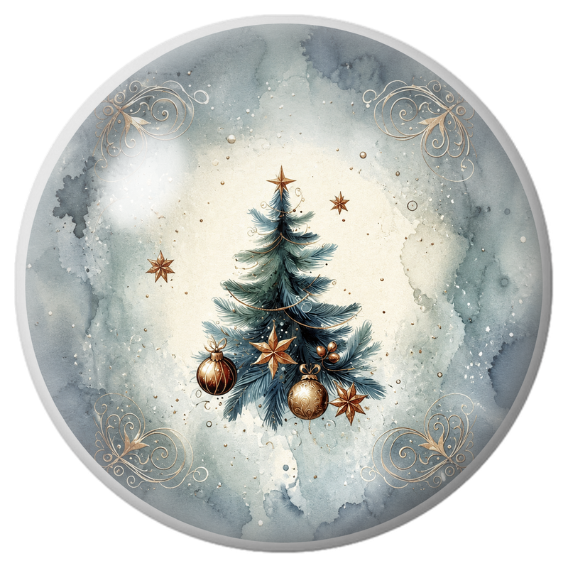 Cabochon en Verre Illustré Sapin Bleu aux Étoiles Dorées 12 à 25mm