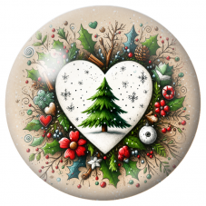 Cabochon en Verre Illustré Sapin dans un Cœur de Noël 12 à 25mm pour la Création de Bijoux Fantaisie - DIY