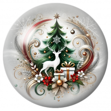 Cabochon en Verre Illustré Cerf Blanc devant le Sapin de Noël 12 à 25mm pour la Création de Bijoux Fantaisie - DIY