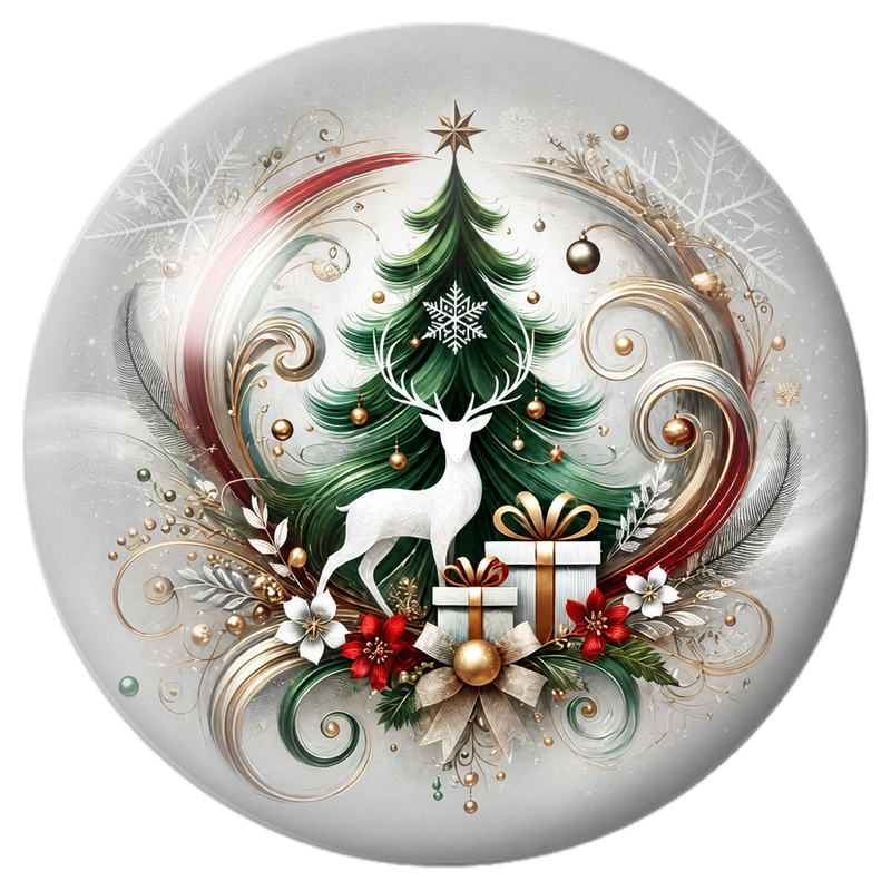 Cabochon en Verre Illustré Cerf Blanc devant le Sapin de Noël 12 à 25mm