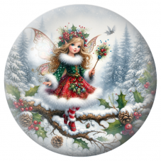 Cabochon en Verre Illustré Fée de Noël dans la Forêt Enneigée 12 à 25mm pour la Création de Bijoux Fantaisie - DIY