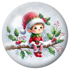 Cabochon en Verre Illustré Petit Lutin Assis sur une Branche de Houx 12 à 25mm pour la Création de Bijoux Fantaisie - DIY