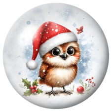 Cabochon en Verre Illustré Petit Hibou au Bonnet de Noël 12 à 25mm pour la Création de Bijoux Fantaisie - DIY