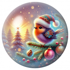 Cabochon en Verre Illustré Rougegorge au Bonnet sur une Branche de Sapin 12 à 25mm pour la Création de Bijoux Fantaisie - DIY