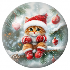 Cabochon en Verre Illustré Chaton Roux en Tenue de Noël 12 à 25mm pour la Création de Bijoux Fantaisie - DIY