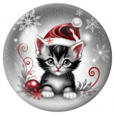 Cabochon en Verre Illustré Chaton Noir et Blanc au Bonnet Rouge 12 à 25mm pour la Création de Bijoux Fantaisie - DIY