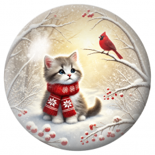 Cabochon en Verre Illustré Chaton à l’Écharpe Rouge et Cardinal 12 à 25mm pour la Création de Bijoux Fantaisie - DIY