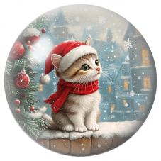 Cabochon en Verre Illustré Chaton au Bonnet Rouge devant la Neige 12 à 25mm pour la Création de Bijoux Fantaisie - DIY