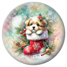 Cabochon en Verre Illustré Petit Chien dans une Chaussette de Noël 12 à 25mm pour la Création de Bijoux Fantaisie - DIY