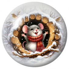 Cabochon en Verre Illustré Souris Heureuse dans un Tronc Enneigé 12 à 25mm pour la Création de Bijoux Fantaisie - DIY