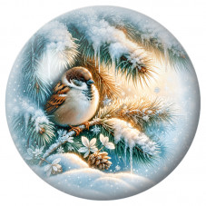 Cabochon en Verre Illustré Moineau dans un Sapin Givré 12 à 25mm pour la Création de Bijoux Fantaisie - DIY