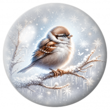 Cabochon en Verre Illustré Moineau sur une Branche Glacée 12 à 25mm pour la Création de Bijoux Fantaisie - DIY