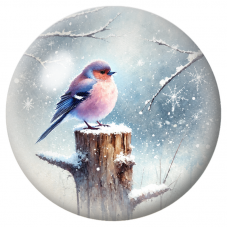 Cabochon en Verre Illustré Oiseau Rose et Bleu sous les Flocons 12 à 25mm pour la Création de Bijoux Fantaisie - DIY