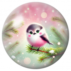 Cabochon en Verre Illustré Petit Oiseau Rose sur une Branche de Sapin 12 à 25mm pour la Création de Bijoux Fantaisie - DIY