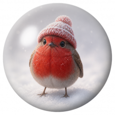 Cabochon en Verre Illustré Rougegorge au Bonnet Rouge dans la Neige 12 à 25mm pour la Création de Bijoux Fantaisie - DIY