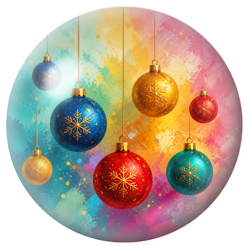 Cabochon en Verre Illustré Boules de Noël aux Flocons Dorés 12 à 25mm